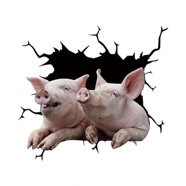 Funny Pig Crack Car Sticker Broken Window Static Sticker (