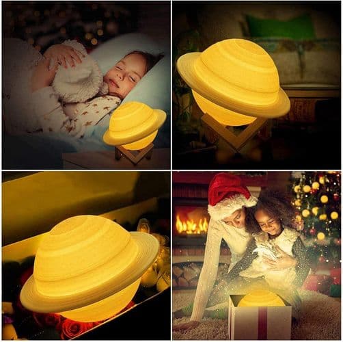 Månelampe 3D nattlampe dimbar, Papasbox 15cm LED Saturnlampe med