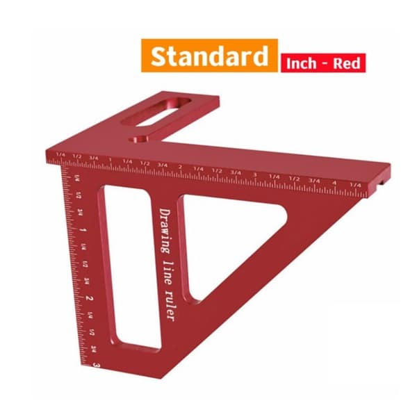 Carpenter's Angle Aluminum Miter Triangular Ruler, Precision Hole Tracer, Angle Protractor for Woodworking, 45/90 Degree-Red