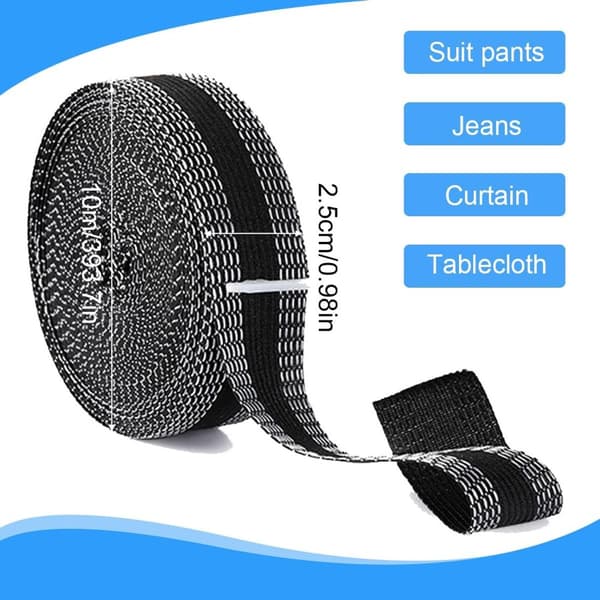 Iron-on Hemming Tape, No-Sew, Self-Adhesive Polyester, for Jeans and Curtains, Black