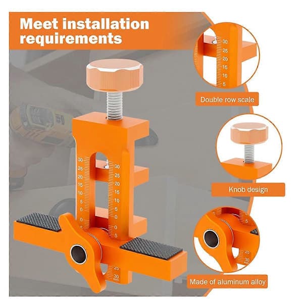 Cabinet Door Installation Positioner, Adjustable Mounting Aid for Frameless Cabinets, Positioning T Orange
