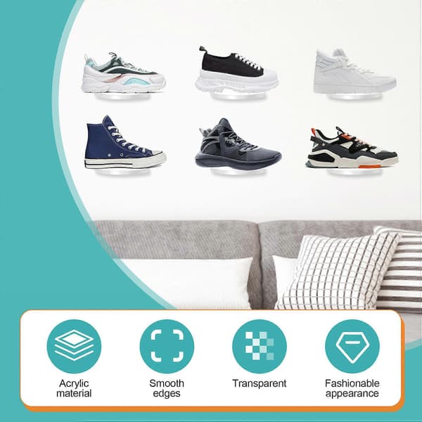 6-pack Floating Shoe Shelves, Acrylic Wall Mounted Shoe Display Shelves, for Displaying Collectibles &