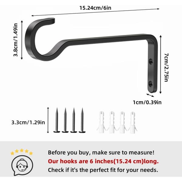 2 kpl 15 cm seinäkoukkuja kukka-amppeleille, riippuvat kasvitelineet, ulkokasvien kiinnikkeet, seinäkasvikoukut, lyhtykoukut