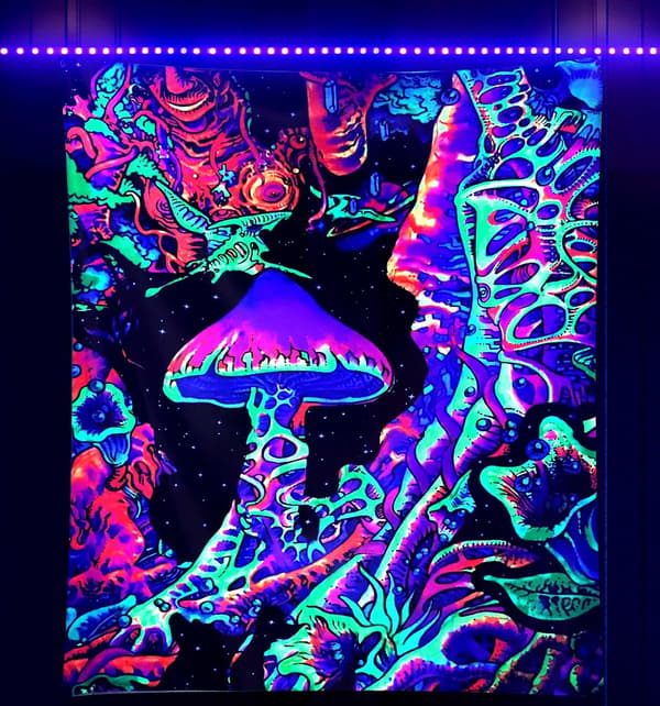 (50\"x60\") Mustavalo-sienigobeliini, upea pystysuora gobeliini