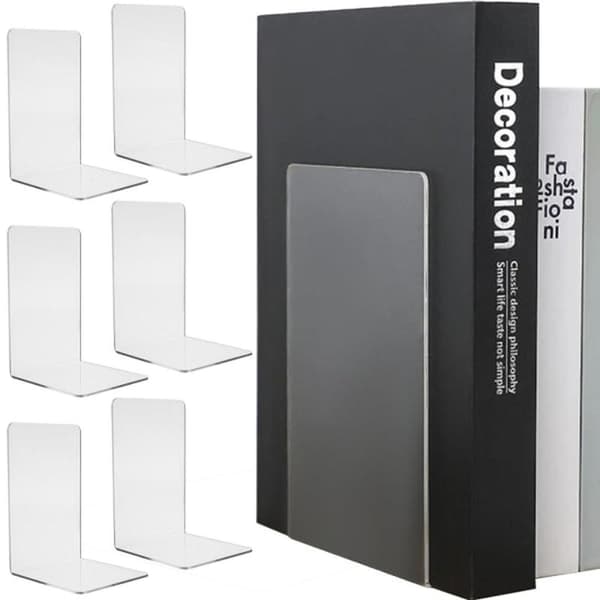 Plexilasinen kirjatuki - 6 kpl läpinäkyviä