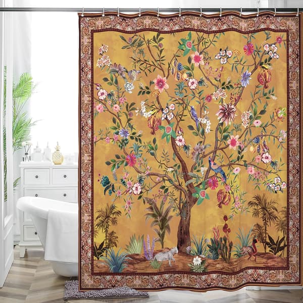 Badeværelsesbruseforhæng Farverigt Boho Blomsterprint Smukt Lyst Poly