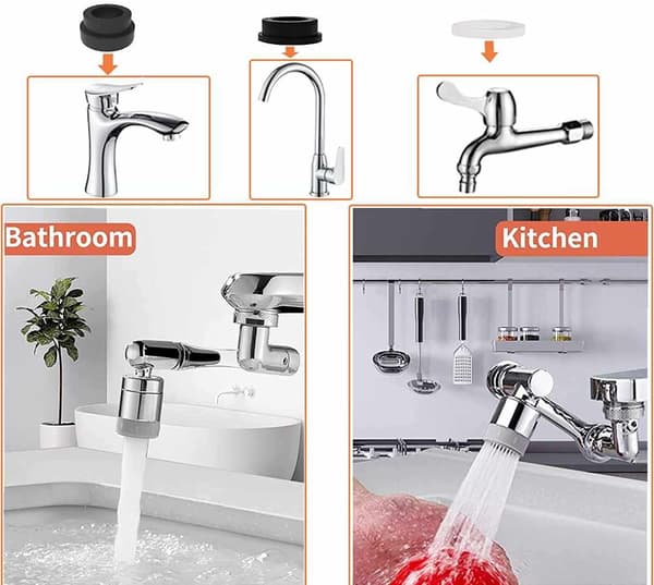 Forlengelseskran – Svingbar 1080° | Multifunksjonell dyse med 2 moduser Aluminium silver