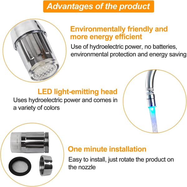2 kpl Värikkäitä LED-vesihanoja, led-hanat, 3 väriä vaihtuva