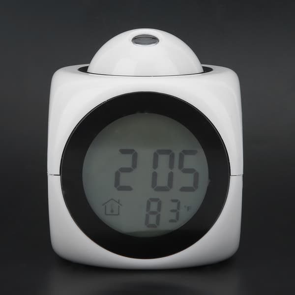 Modern Fashionable Clearance Projection Alarm Clock Digital LCD Voice Talking Clock White with USB Cable