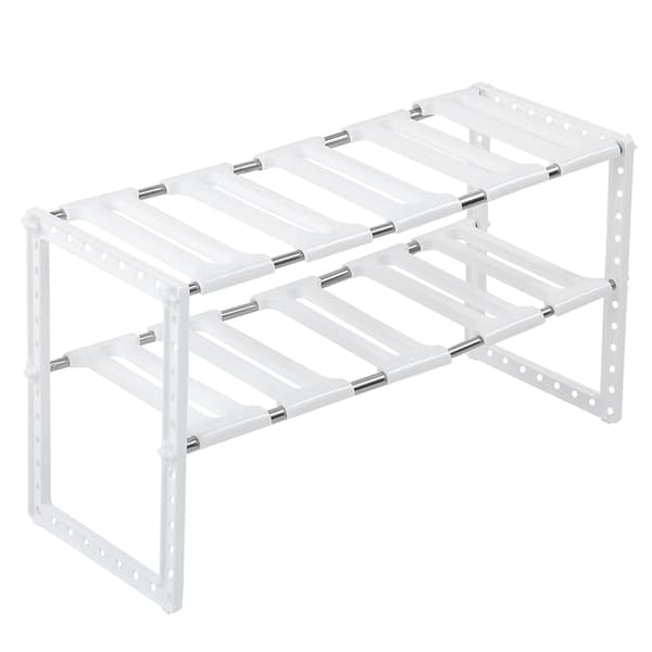 2-Layer White Stainless Steel Sink Rack, Adjustable Under Sink Storage Racks for Kitchen