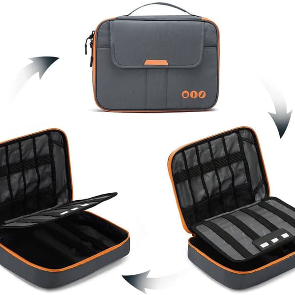 Universal rejsetaske-organisator til elektronisk tilbehør grå og orange
