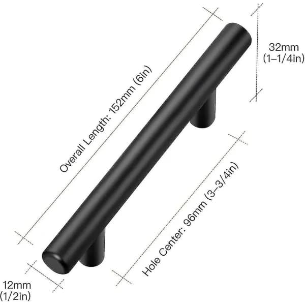 10-pack Stainless Steel Cabinet Handles, Matte Black, Drawer Pulls for Kitchen Cabinets and Doors 96mm