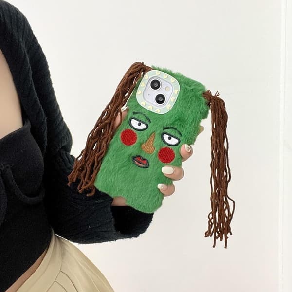 Ugly Phone Case Compatible with iPhone 13 Weird Phone Case Artificial Plush DIY Case Compatible with iPhone 13 (Green)