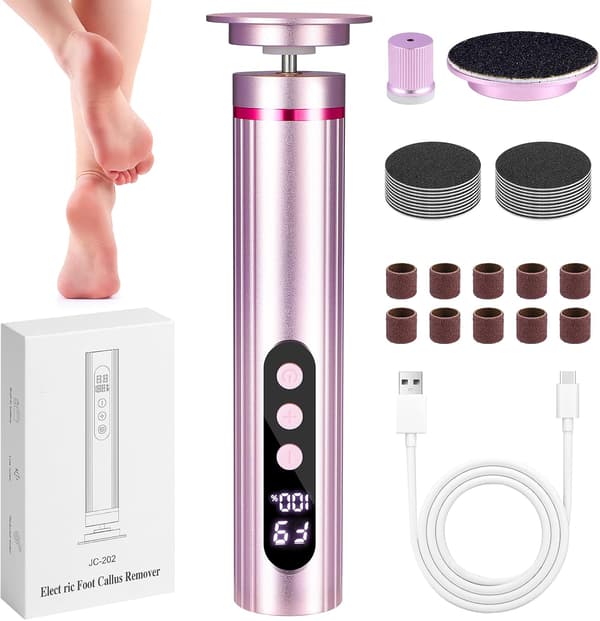 Electric Foot File for Calluses, 9 Adjustable Speeds, Includes Sanding Discs and Accessories, Pink