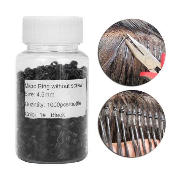 1000 pcs Aluminum Micro Links Rings Beads Screw Micro Rings Hair Extension Tool Black