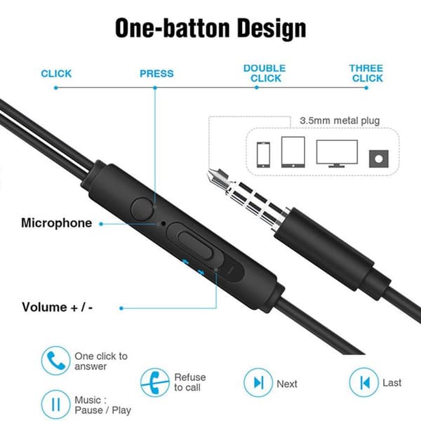 In-ear hovedtelefoner - kablede hovedtelefoner med mikrofon og bas, guld