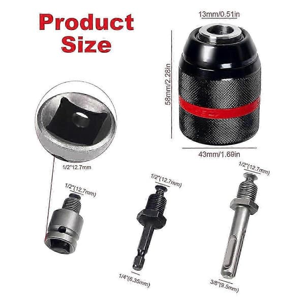 Milwaukee 1/2-20UNF Keyless Drill Chuck 1.5-13mm Self-Tightening with SDS-Plus and Hex Shank Compatibility