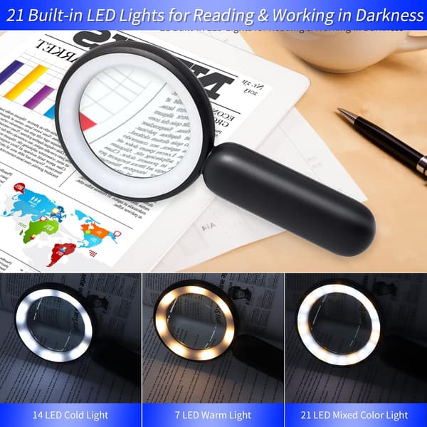 8X Forstørrelsesglass, 21 LED USB Oppladbar Opplyst Lesing