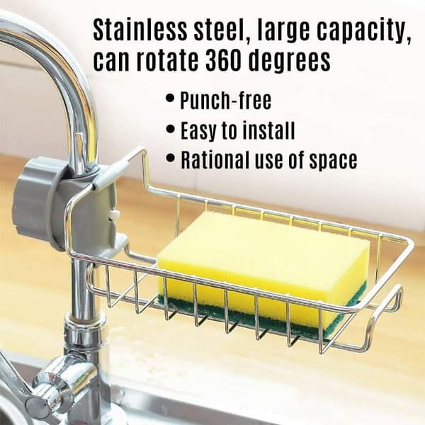 Sink Strainer, Sink Strainer Basket and Metal Kitchen Sponge Holder Set, Drain Tray Sink Storage Rack with Suction Cup for Support
