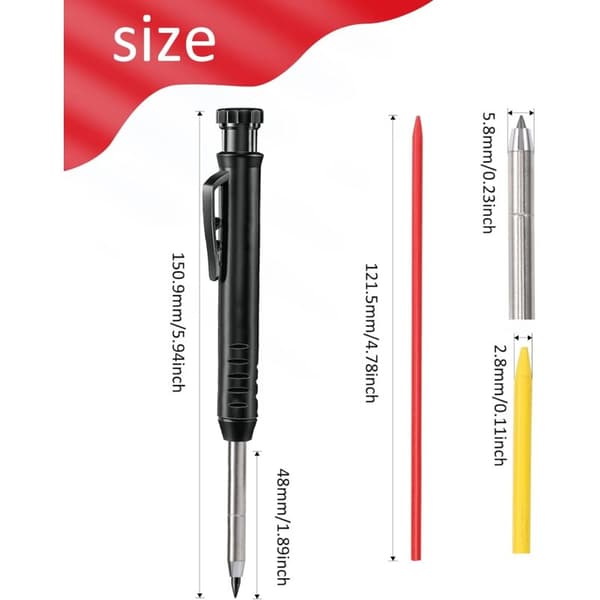 Solid Construction Pencil with Sharpener, Carpenter Pencils for Deep Holes, Marking Tool for Glass, Ceramics, Hardened Steel, Wood