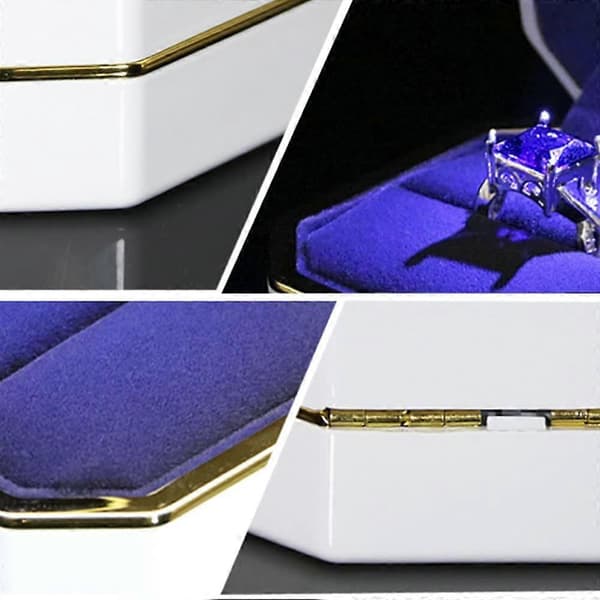 Luxury Ring Box, Velvet Ring Holder Jewelry Box Storage Gift Case with LED Light, White