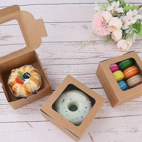 50-pack Brown Bakery Boxes with Acsergery Window, Brown Kraft Paper Cake Boxes Gift
