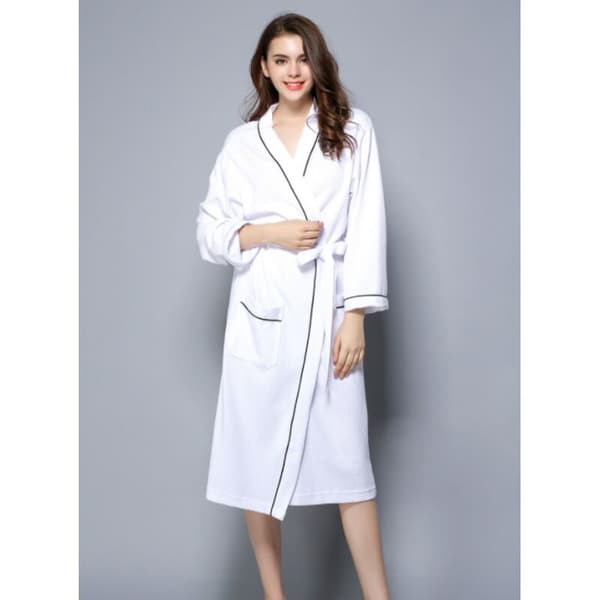Women's Bathrobe Cotton Waffle Lightweight Unisex Bathrobe Spa Sauna Terry Bathrobe - White L