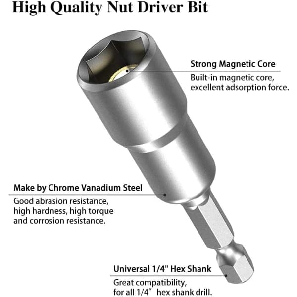 Magnetic Screwdriver Bit, 8mm 1/4'' Hexagon Screwdriver Bit, for Electric Hand Drill/Pneumatic Screwdriver/Impact Screwdriver Bit, 5 Pcs