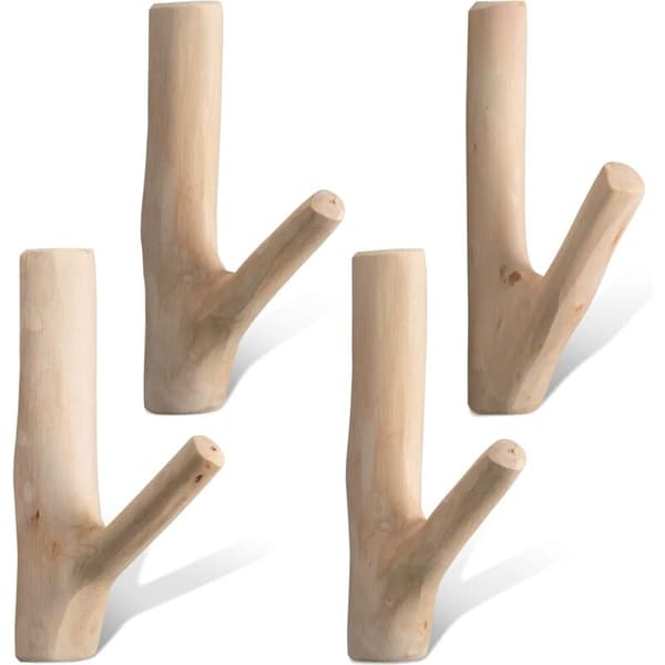 4 st Naturliga Träkrokar Väggmonterade för Jackor Hattar Väskor Handdukar Bredd 2-3cm