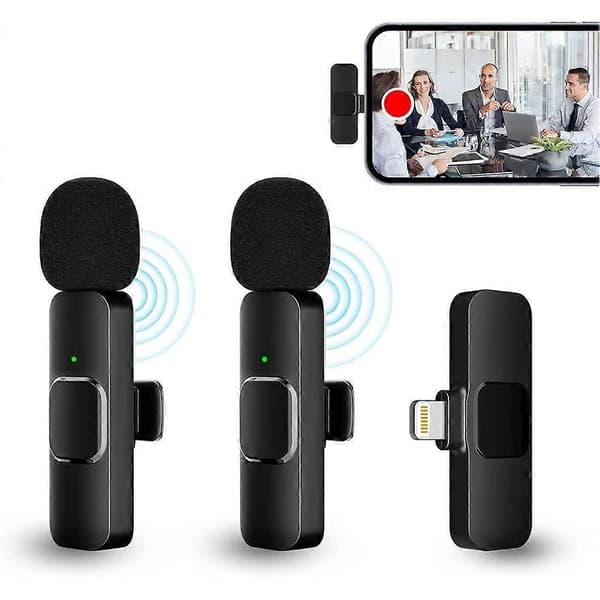 Lavalier trådløs mikrofon til iPhone/iPad/Android/bærbar computer, Plug-Play Lavalier mikrofon, trådløs clip-on mikrofon, støjreduktion/mute, til