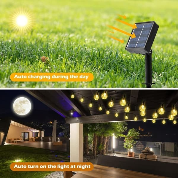 Solcellelysslynger, 100 LED 12M Varmhvite Krystallkulelys, 8 moduser Vanntette Solcellelamper, For Utendørsdekorasjon, Hager, Terrasser, Bryllup