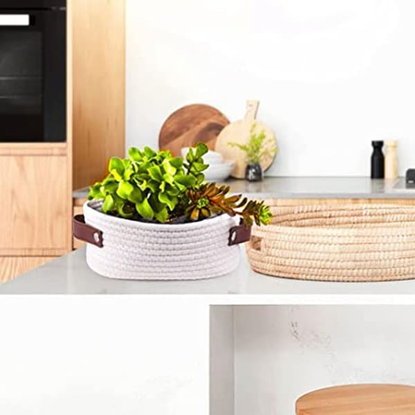 Woven Basket for Storage Oval Rope Baskets with Handles Mini Cotton Basket Small Storage Baskets Bedroom A