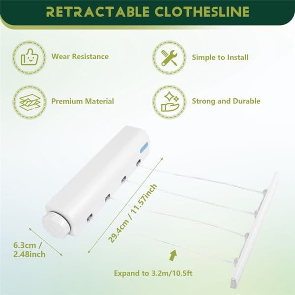 Telescopic Retractable Clothes Drying Rack Indoor Outdoor Wall Mounted Clothesline (4 Lines)