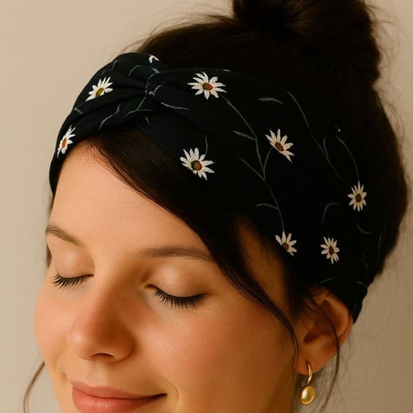 Vridd Bandeau - AVIZAR - Blomstret Sateng - Midnattsblå - Elegant - Komfortabel Blå