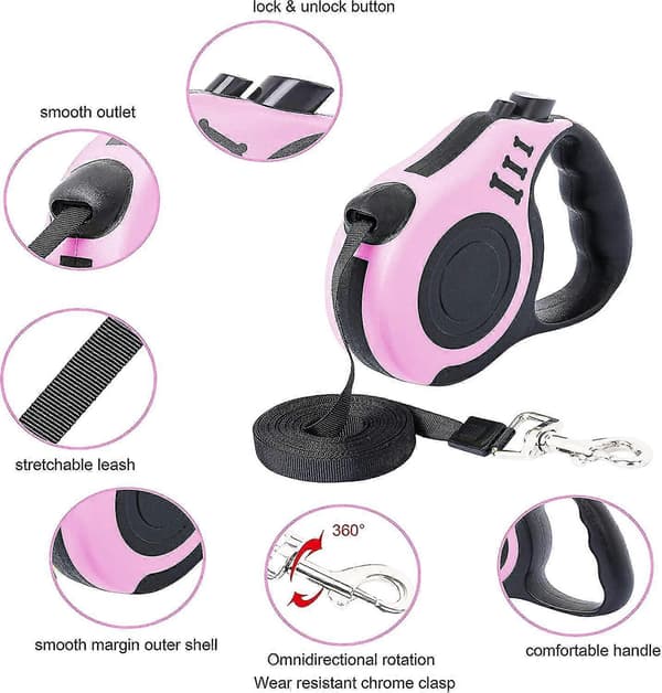 Retractable Dog Leash Lightweight Portable 5m Leash, with Foldable Bowl, Dispenser, Waste Bags, for Small Medium Dogs