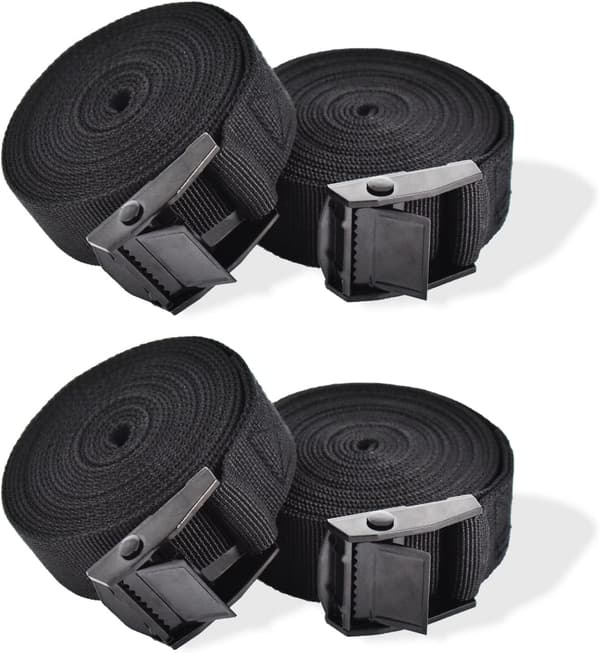4 stropper 3m med spennelås, 25mm bånd, Svart sykkel