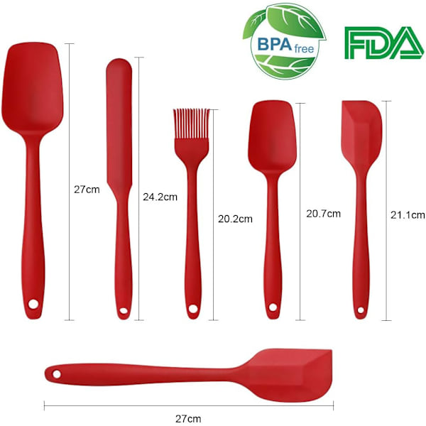 Silicone Spatulas and Spoons Set, 6 Pcs Silicone Kitchen Utensils Red