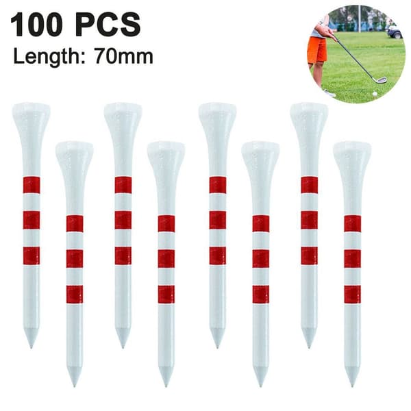 100 trægolftees - 100 stk. 70 mm / 83 mm bambus hvid + rød 70 mm