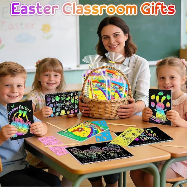 24-pack Rainbow Scratch Notebook Party Favor för barn 4-8 8-12 Scratch Art Paper Korgfyllare, påskmålarböcker Klassrum Skolutbytespris