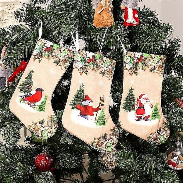 Trykt Julestrømpe Vedhæng Julepynt Tilbehør 2 gamle mænd * 2 snemænd * 2 hjorte 2 old man * 2 snowman * 2 deer