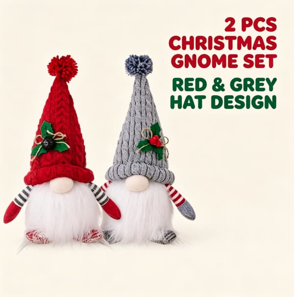 Julgnome plyschdocka 2 st röd grå hembordsdekoration present