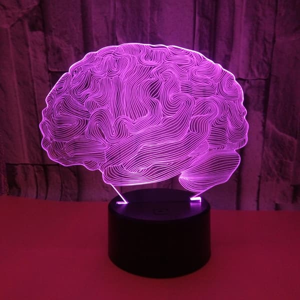 3D Hjerneillusjon Bordlampe LED 7 Farger Utskiftbar Nattlampe