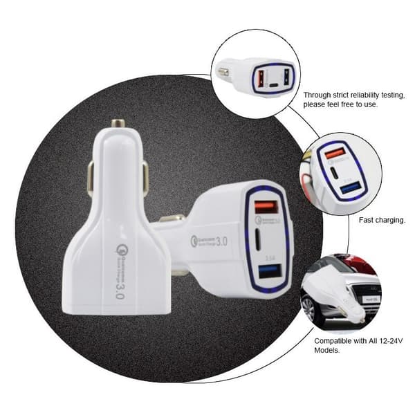 PD Billader QC3.0 Dobbel USB Multi-porter 3.0 Lading 5V3A18W Mobiltelefon Hvit