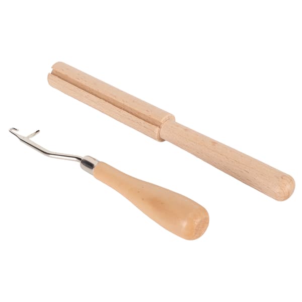 Wooden Bent Latch Hook, Smoothing Handle, Strong Wood, Multifunctional Bent Crochet Hook with Thread Cutter for Craft DIY