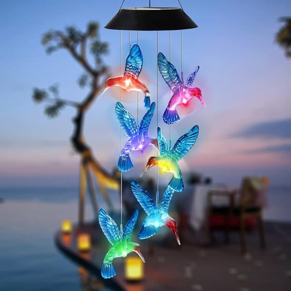 Hummingbird Solar Wind Chimes Color Changing Solar Mobile Lights