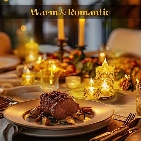 24-pack Crystal Diamond Pattern Simulated LED Tea Lights, Flameless Safe Electronic Candles