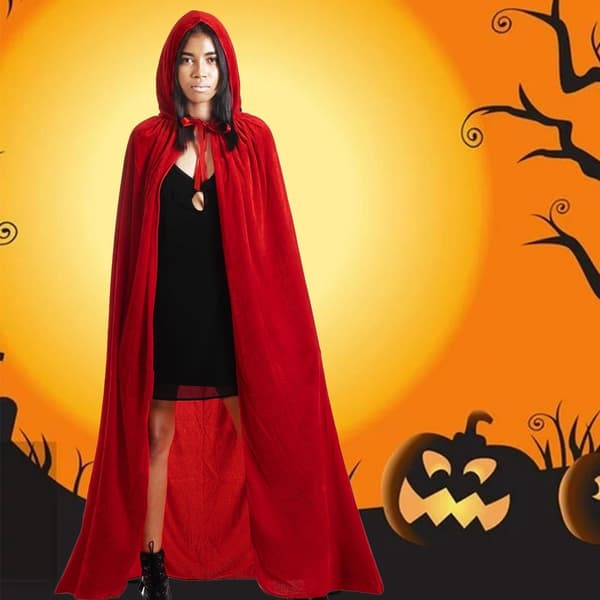 Luksuriøs Rød Hættekappe - 170cm / XXL - Karneval Halloween Kostume - Rød Fløjlskappe - Hætte