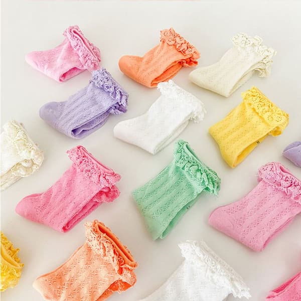 3 par flickor bomull mesh prinsessklänning strumpor enfärgad S KLB