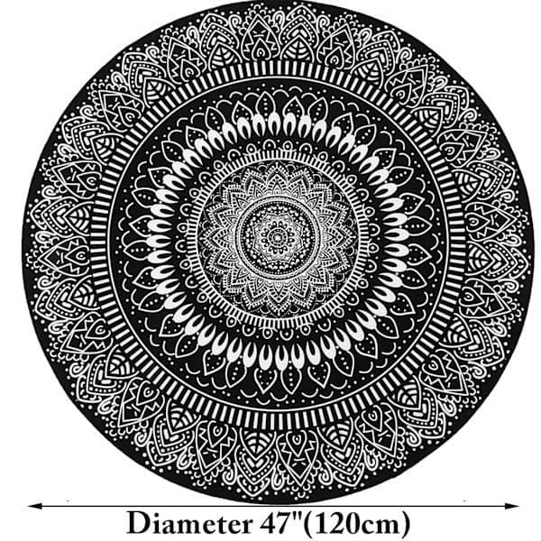 Rund matte med mandala-blomst, matte til rommet, sklisikker gulvmatte