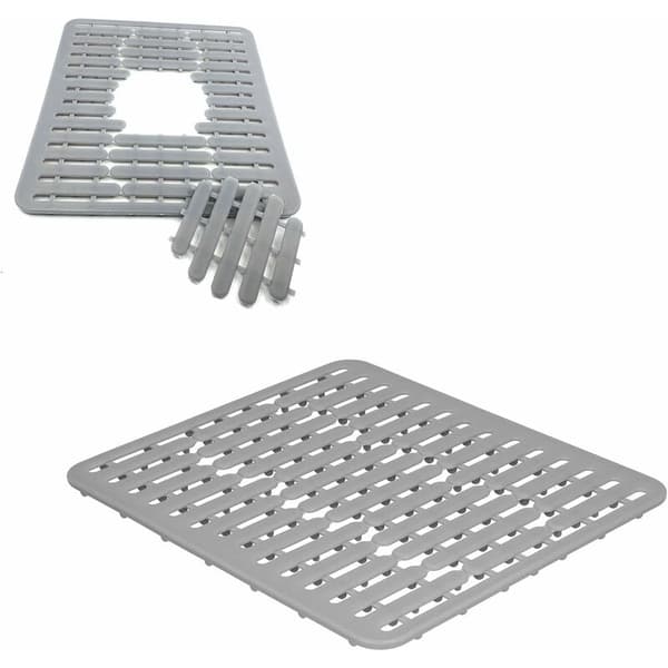 Vaskbeskyttelsesmåtte i rustfrit stål/keramik, PVC-vaskbeskyttelse til vaskebund, opvask og glas, holdbar og hurtig dræning (grå)